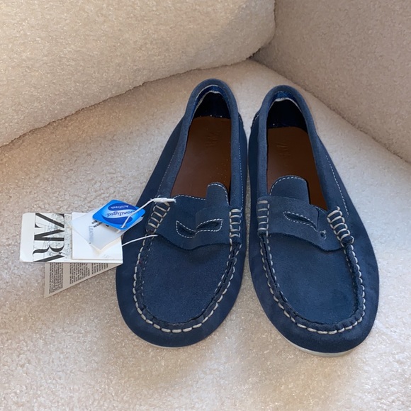 𝗡𝗪𝗧 𝗭𝗮𝗿𝗮 • Blue Leather Penny Loafers - Picture 2 of 14